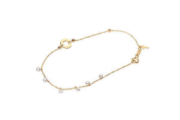 PULSERA ORO 10K CIRC/CRUZ PIEDRAS COLG FLZ AMA MEX.