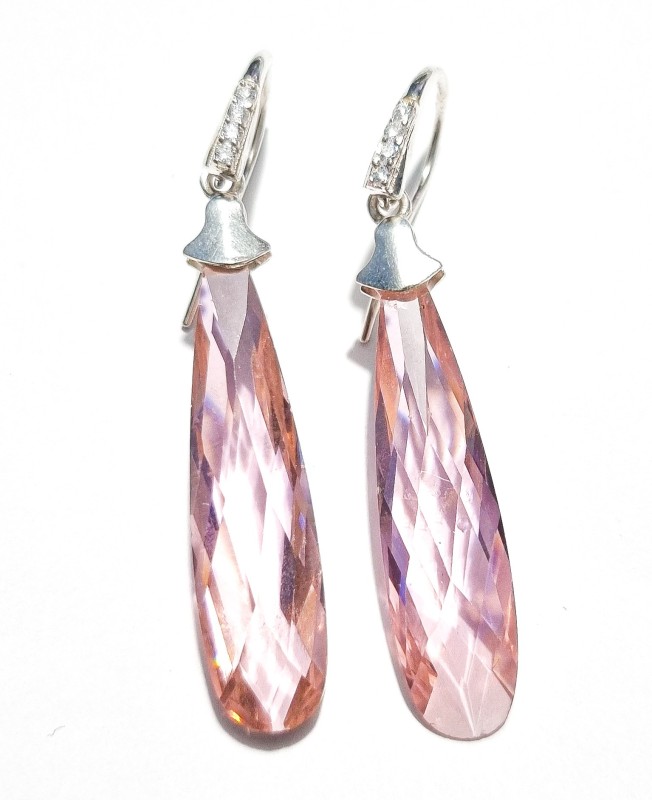 ARETES PLATA .925 LARGO ROSA S231 MEX.
