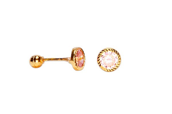 BROQUEL ORO 10K BISEL #4 DIAM ROSA MEX