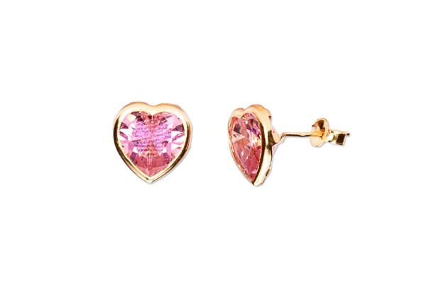 BROQUEL ORO 10K BISEL CORAZON 8X8 ROSA MEX.