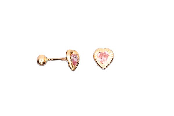 BROQUEL ORO 10K BISEL CORAZON 4X4 DIAM ROSA MEX.