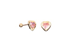 BROQUEL ORO 10K BISEL CORAZON 6X6 DIAM ROSA MEX.