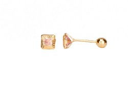 BROQUEL ORO 10K BISEL CUADRO 3X3 DIAM ROSA MEX.