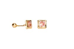 BROQUEL ORO 10K BISEL CUADRO 4X4 DIAM ROSA MEX.