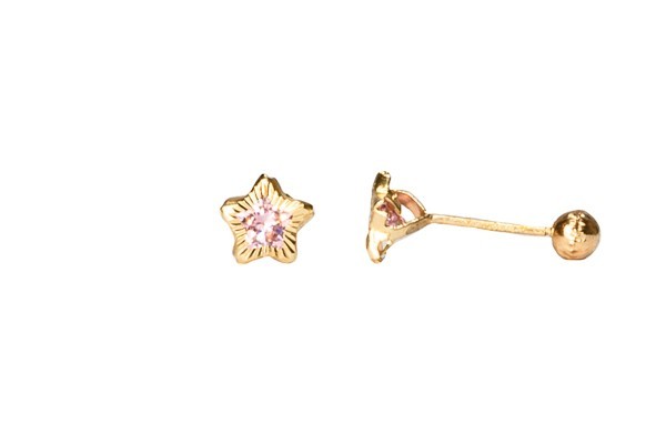 BROQUEL ORO 10K BISEL ESTRELLA 4X4 DIAM ROSA MEX.