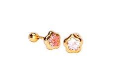 BROQUEL ORO 10K BISEL FLOR #4 ROSA MEX.