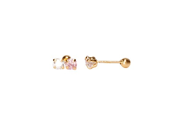 BROQUEL ORO 10K TU Y YO 3MM ROSA MEX.