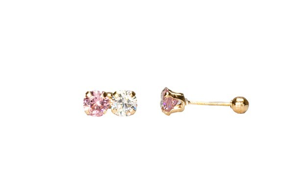 BROQUEL ORO 10K TU Y YO 4MM ROSA MEX.