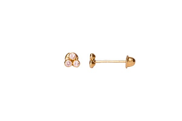 BROQUEL ORO 10K BISEL MINI TRIANGULO ROSA MEX.