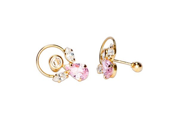 BROQUEL ORO 10K ANGEL 4X2 ROSA MEX.