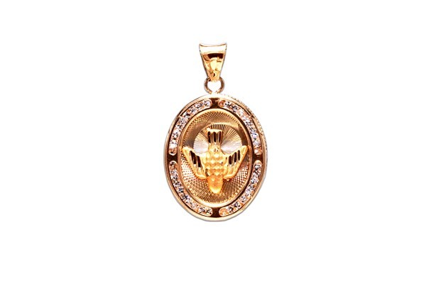MEDALLA ORO 10K ESP.SNTO C/P OVAL AR0-10 FLOR MEX.