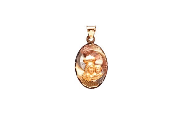 MEDALLA ORO 10K VIRGEN C/NIÑO OVAL 03-10 FLOR MEX.