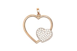 DIJE ORO 10K CORAZON DOBLE SIL. C/P FLZ COMB MEX.