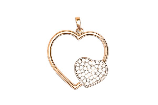DIJE ORO 10K CORAZON DOBLE SIL. C/P FLZ COMB MEX.
