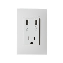 TOMA CORRIENTE 2P + T CON DOS CARGADORES USB CON PLACA COLOR BLANCO SIMON | Simon 25 | CODIGO 25454-60