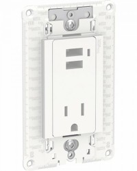 Toma de corriente 2P+T con 2 cargadores USB 2.1 A. 15A 127Vca. Blanco
