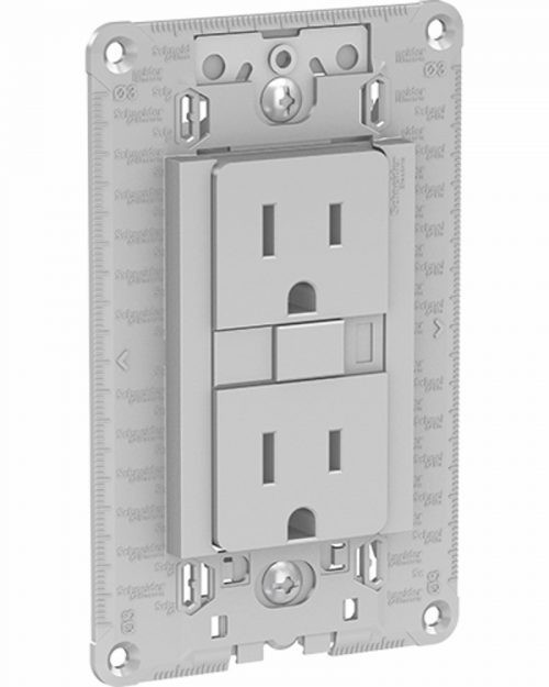 Toma de corriente dúplex 2P+T 15A con protección GFCI 127 Vca. Aluminio