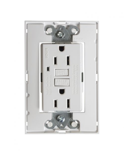 TOMA DE CORRIENTE DUPLEX FALLA A TIERRA ICFT CON CHASIS Y SIN PLACA BLANCO | Simon 25 | CODIGO 25425-30