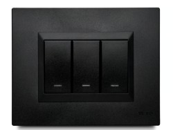 Apagador Triple 16 Amp con Luz Piloto + Placa Decorativa Negro