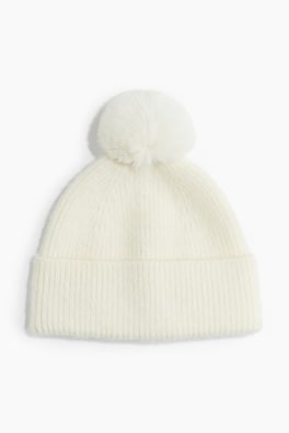 Gorro en tejido acanalado con pompón